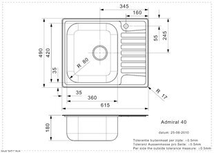 Ruostumattomasta teräksestä valmistettu tiskiallas Reginox Admiral 40 (R), 61x49cm. hinta ja tiedot | Reginox Kodin remontointi | hobbyhall.fi