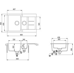 Aquasanita Tesa SQT151 Keinotekoinen graniittinen tiskiallas, 710 Alba hinta ja tiedot | Keittiöaltaat | hobbyhall.fi