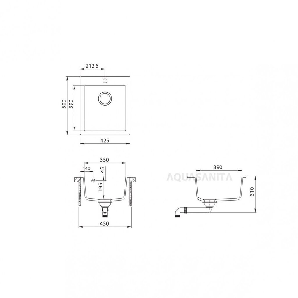 Keinotekoinen graniittinen tiskiallas Aquasanita Simplex SQS100, 221W hinta ja tiedot | Keittiöaltaat | hobbyhall.fi