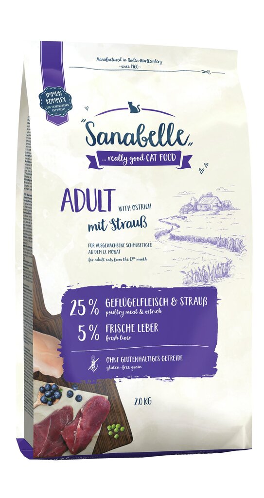 Sanabelle kotikissoille Adult Ostrich, 2 kg hinta ja tiedot | Kissan kuivaruoka | hobbyhall.fi