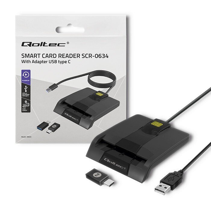 Qoltec Smart ID-kortinlukija, USB Type C hinta ja tiedot | Älylaitteiden lisätarvikkeet | hobbyhall.fi