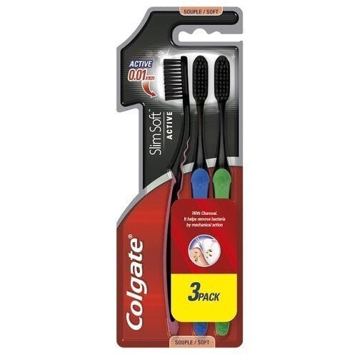 Colgate Colgate Slim Soft Charcoal Active Carbon hammasharja 3 kpl hinta ja tiedot | Suuhygienia | hobbyhall.fi