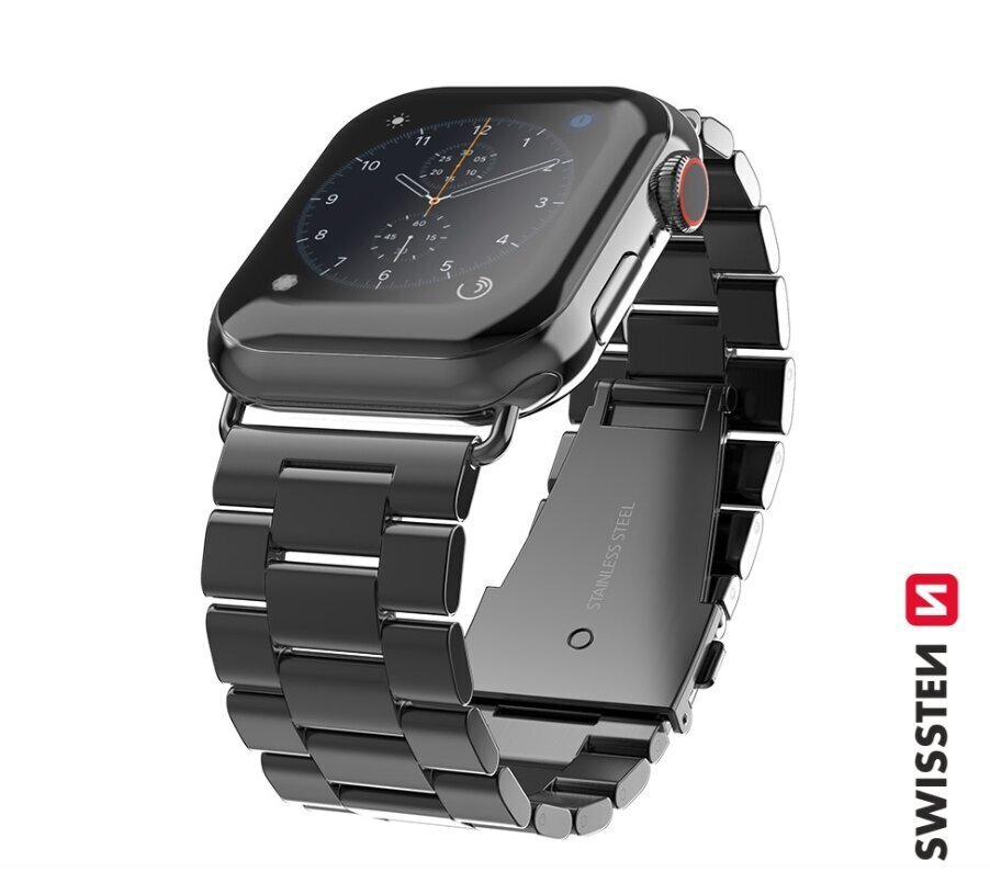 Swissten Metal Strap vaihtorannekke Apple Watch 38-40mm, musta hinta ja tiedot | Älykellojen ja aktiivisuusrannekkeiden lisätarvikkeet | hobbyhall.fi