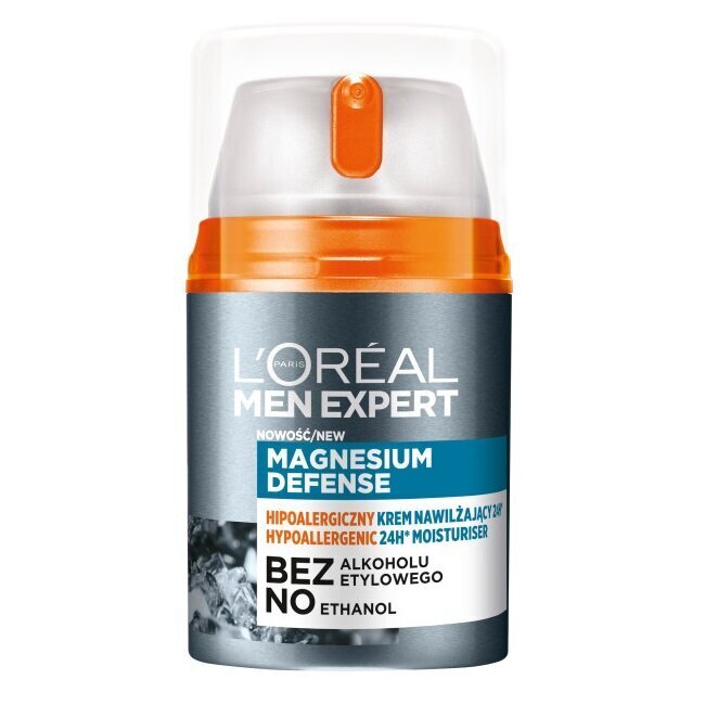 24 tunnin kosteuttava kasvovoide L'Oreal Paris Men Expert Magnesium Defence, 50 ml hinta ja tiedot | Kasvovoiteet | hobbyhall.fi