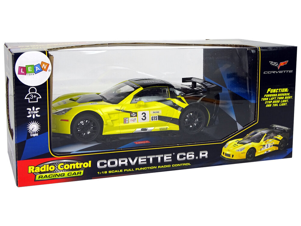 Radio-ohjattu urheiluauto Corvette C6.R 1:18 keltainen hinta ja tiedot | Poikien lelut | hobbyhall.fi