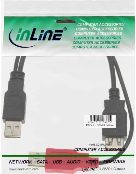 InLine USB A - 2x USB A 0.2 metriä (34510Z) hinta ja tiedot | Puhelinkaapelit | hobbyhall.fi