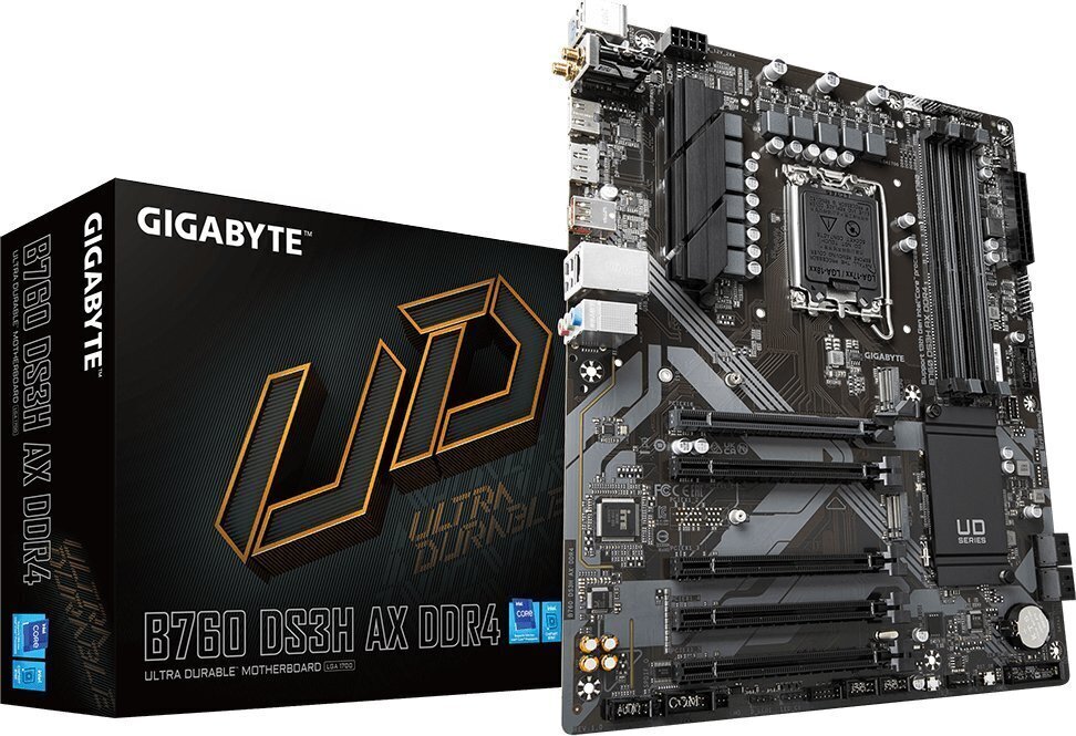 Gigabyte B760 DS3H AX, ATX, DDR4, LGA1700, WiFi hinta ja tiedot | Emolevyt | hobbyhall.fi