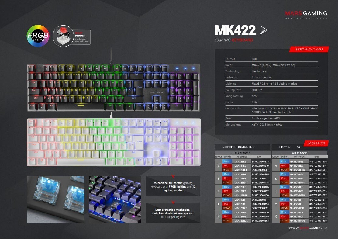 Mars Gaming MK422BRUS hinta ja tiedot | Näppäimistöt | hobbyhall.fi