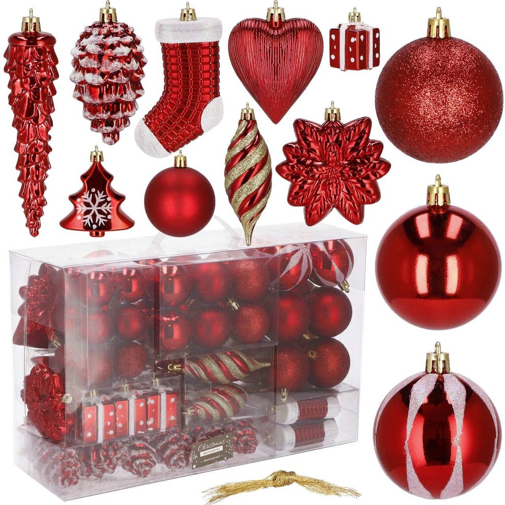 Joulukuusen koristeet, punainen, 72kpl hinta ja tiedot | Joulukuusen koristeet | hobbyhall.fi