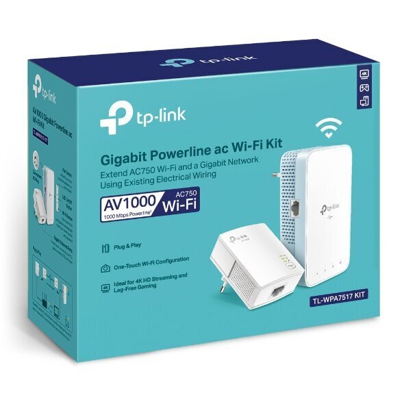 WiFi-vahvistin TP-Link TL-WPA7517, kaksoiskaista (5 GHz, 2,4 GHz), 1000 Mbps Ethernet hinta ja tiedot | Langattomat tukiasemat | hobbyhall.fi