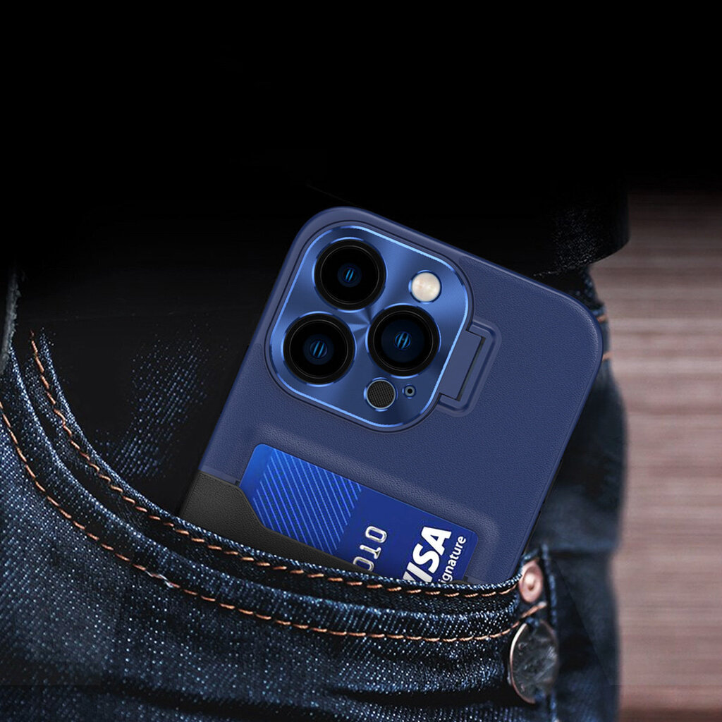 Leather Stand iPhone 14 Pro Max, sininen hinta ja tiedot | Puhelimen kuoret ja kotelot | hobbyhall.fi