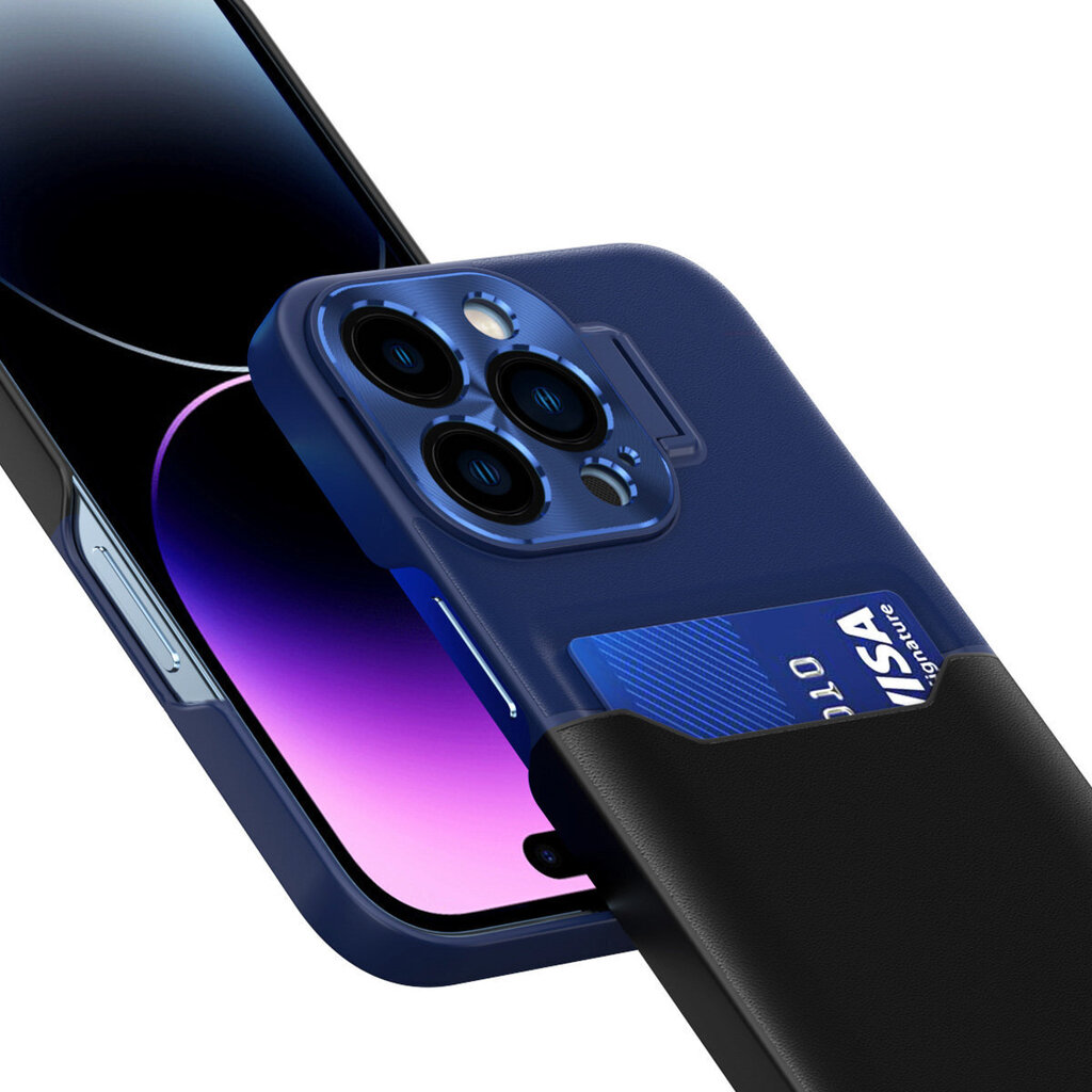 Leather Stand iPhone 14 Pro, sininen hinta ja tiedot | Puhelimen kuoret ja kotelot | hobbyhall.fi