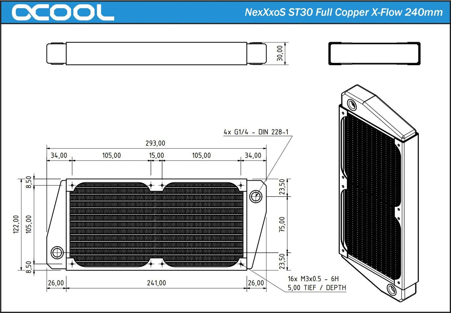 Alphacool NexXxos ST30 Full Copper 240mm (1011657) hinta ja tiedot | Vesijäähdytystarvikkeet | hobbyhall.fi