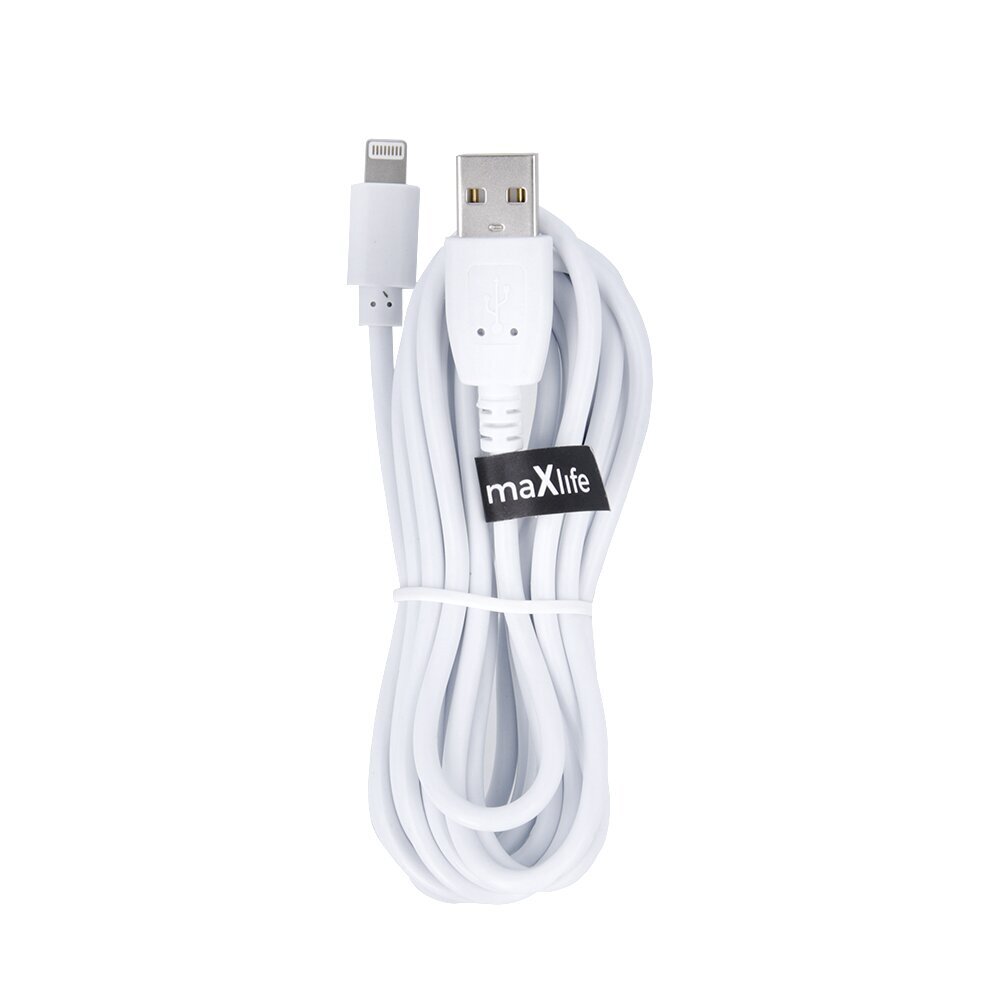 Maxlife Kaapeli USB - Lightning 3.0 m 2A, valkoinen hinta ja tiedot | Puhelinkaapelit | hobbyhall.fi