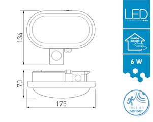 GTV LED-valaisin DELTA, 6W, IP54, 4000 K, LD-DELOW6WC-NB hinta ja tiedot | Seinävalaisimet | hobbyhall.fi