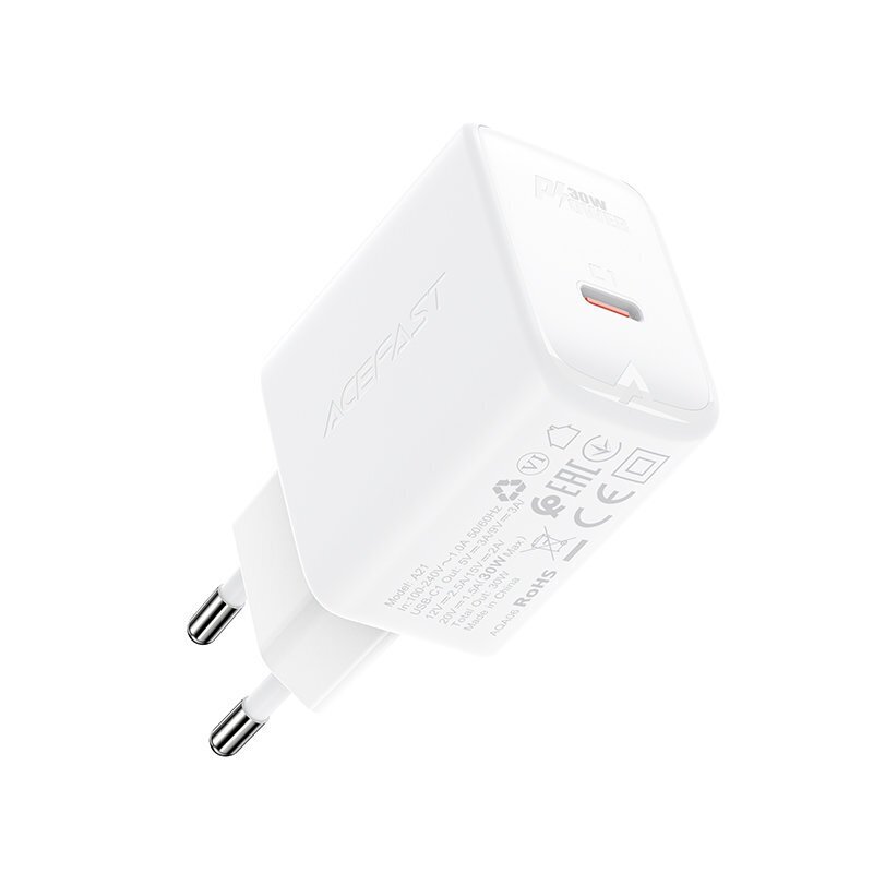 Acefast charger GaN USB Type C 30W, PD, QC 3.0, AFC, FCP white (A21 white) hinta ja tiedot | Puhelimen laturit | hobbyhall.fi