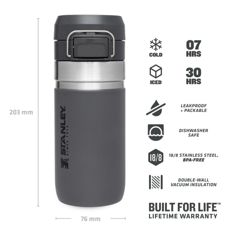 Termospullo The Quick Flip Water Bottle Go 0,47 l, harmaa hinta ja tiedot | Termoskannut ja termosmukit | hobbyhall.fi