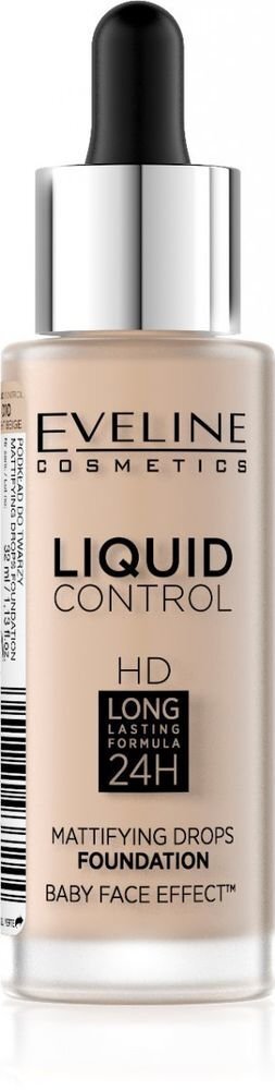 Eveline Liquid Control HD Mattifying Drops -meikkivoide, 32 ml, 010 Light Vanilla hinta ja tiedot | Meikkivoiteet ja puuterit | hobbyhall.fi