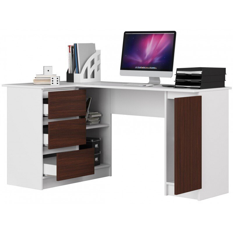 NORE B20 kirjoituspöytä, hyllystö vasemmalla, 155 x 77 x 85 cm, valkoinen / tummanharmaa hinta ja tiedot | Tietokonepöydät ja työpöydät | hobbyhall.fi