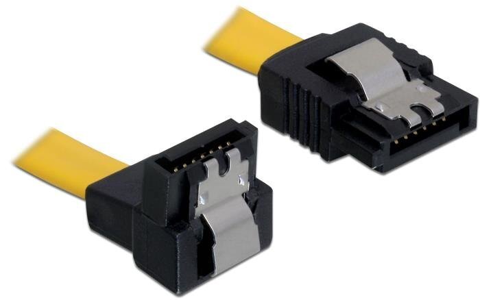 Delock Cable SATA 6 Gb/s male straight > SATA male down 30 cm yellow metal hinta ja tiedot | Kaapelit ja adapterit | hobbyhall.fi