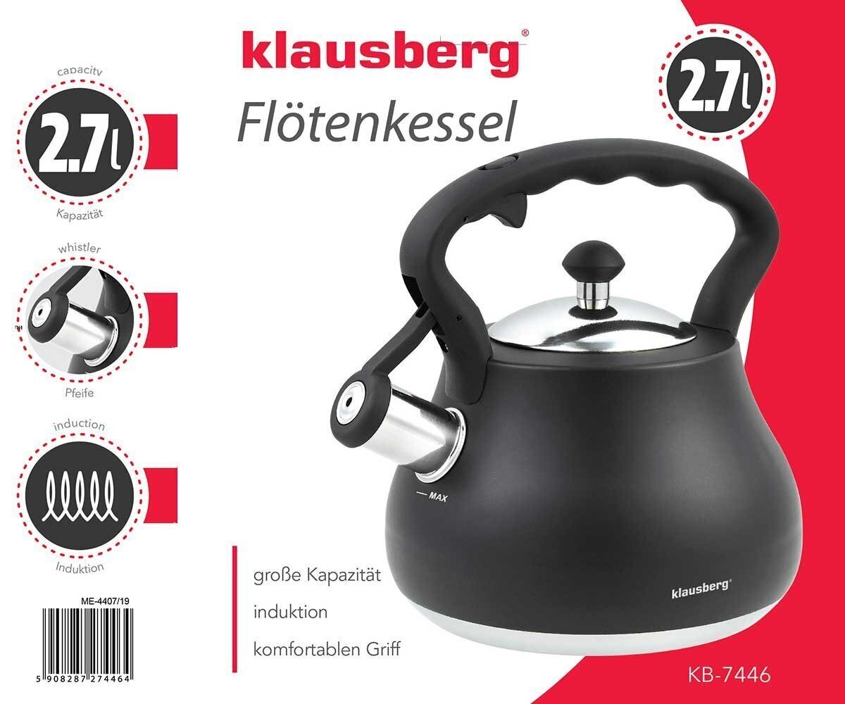 Klausberg KB - 7446 -vesipannu, 2,7 l, viheltävä, musta hinta ja tiedot | Kahvipannut ja teekannut | hobbyhall.fi