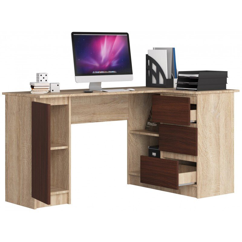 NORE B20 työpöytä, oikea, tammi/tummanruskea hinta ja tiedot | Tietokonepöydät ja työpöydät | hobbyhall.fi