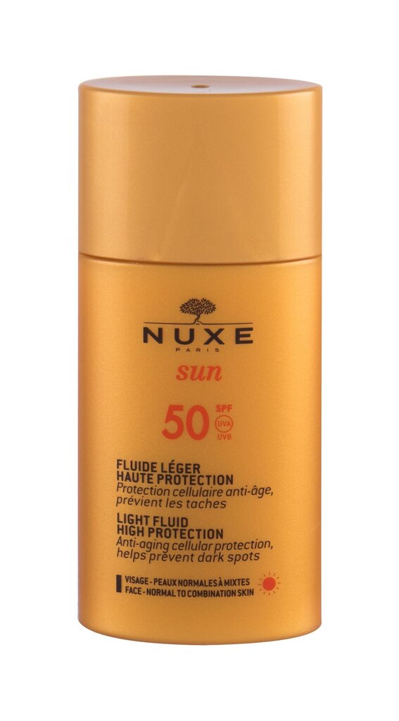 Tehokas aurinkovoide Nuxe Sun Light Fluid Korkea suoja SPF50, 50 ml hinta ja tiedot | Aurinkovoiteet | hobbyhall.fi