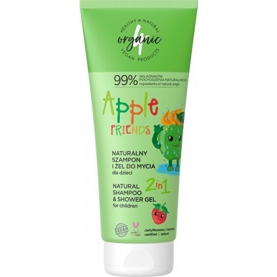 Shampoo ja pesugeeli lapsille 2in1 Apple Friends 4organic, 200ml hinta ja tiedot | Lasten ja äitiysajan kosmetiikka | hobbyhall.fi