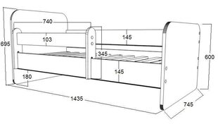 Ami 53 Sänky patjalla 140 cm x 70 cm, liinavaatelaatikolla ja irrotettavissa olevalla reunalla hinta ja tiedot | Lastensängyt | hobbyhall.fi