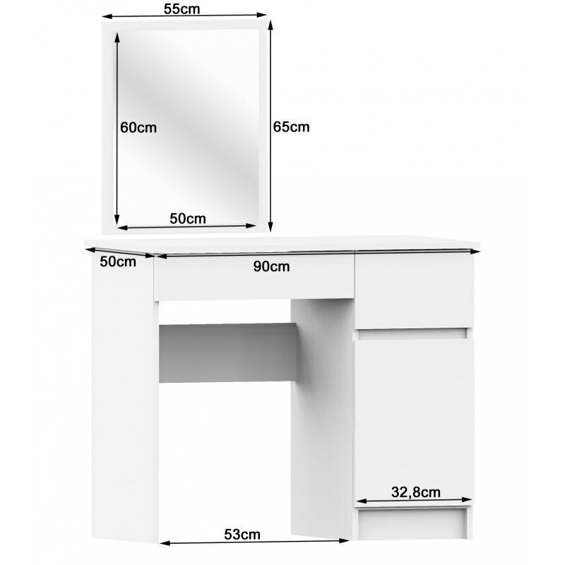 NORE P-2/SL meikkipöytä peilillä 500x600 mm, valkoinen hinta ja tiedot | Peilipöydät | hobbyhall.fi