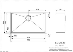 Reginox Ontario tiskiallas, ruostumatonta terästä, 740 mm x 440 mm hinta ja tiedot | Reginox Kodin remontointi | hobbyhall.fi