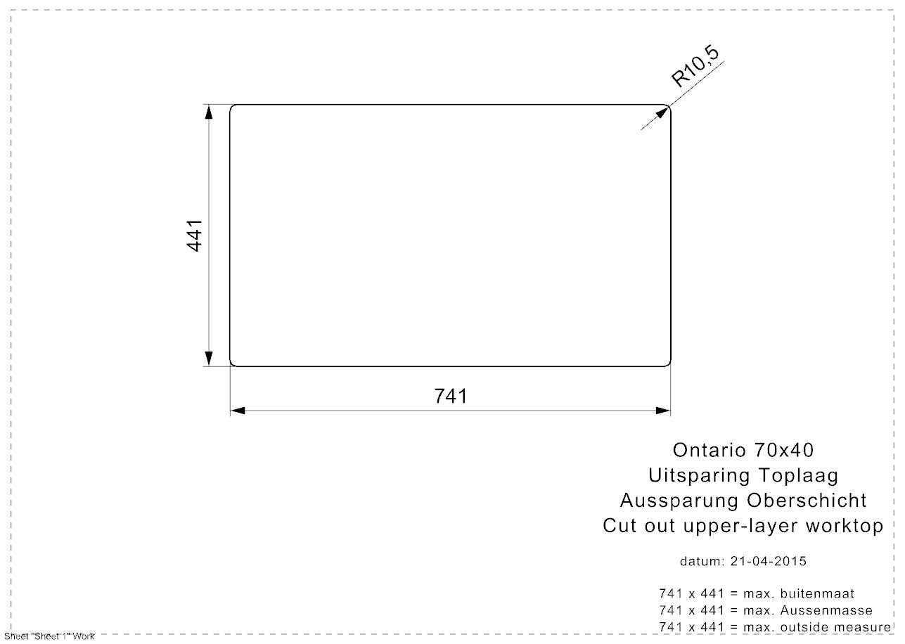 Reginox Ontario tiskiallas, ruostumatonta terästä, 740 mm x 440 mm hinta ja tiedot | Keittiöaltaat | hobbyhall.fi