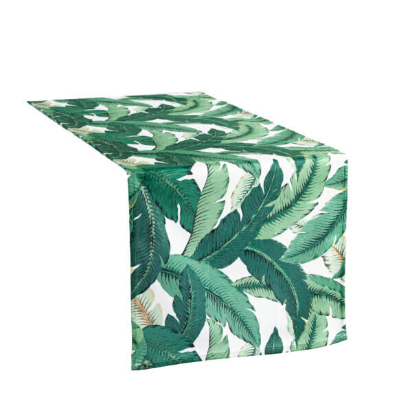 Jungle Chic -kaitaliina, 40 x 140 cm, valkoinen / vihreä hinta ja tiedot | Pöytäliinat, tabletit ja lautasliinat | hobbyhall.fi
