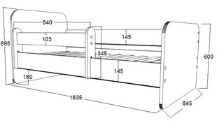 ALEX 32 -lasten sänky, 160 cm x 80 cm, sisältää myös patjan sekä irrotettavissa olevan turvakaiteen hinta ja tiedot | Lastensängyt | hobbyhall.fi