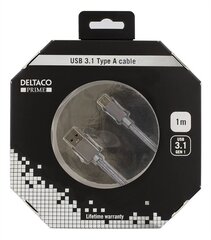 Deltaco Prime USBC-1258, USB C, USB A, 1 metrinen kaapeli hinta ja tiedot | Puhelinkaapelit | hobbyhall.fi