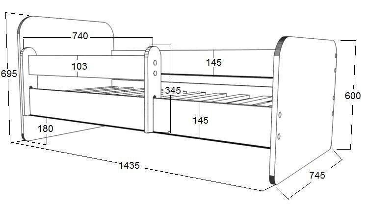 ALEX 14 140 cm x 70 cm, lasten sänky patjalla, sekä liinavaatelaatikolla a irrotettavissa olevalla suojakaiteella hinta ja tiedot | Lastensängyt | hobbyhall.fi