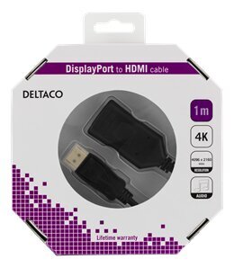 Deltaco DP-HDMI36-K, DisplayPort, HDMI, 1m hinta ja tiedot | Kaapelit ja adapterit | hobbyhall.fi