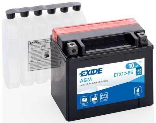 12V 10Ah YTX12-BS AGM 150x87x130+- Exide hinta ja tiedot | Moottoripyörien akut | hobbyhall.fi