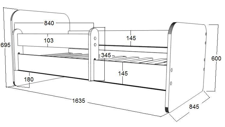 Bed Ami 2 patjalla 160x80cm, vuodevaatelaatikko ja irrotettava kaide hinta ja tiedot | Lastensängyt | hobbyhall.fi