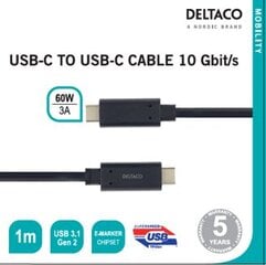 Deltaco USBC-1122M, USB C, 1 metri hinta ja tiedot | Puhelinkaapelit | hobbyhall.fi