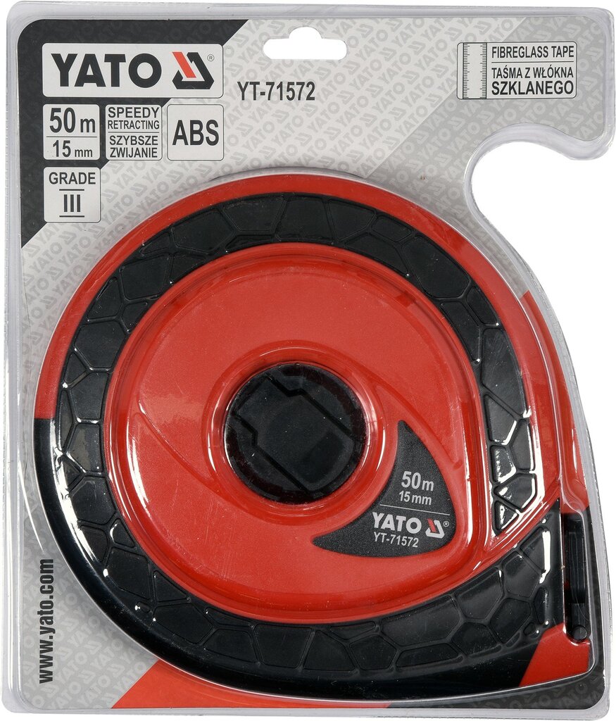 Yato lasikuidusta valmistettu mittanauha , luokka III 50 metriä x 15mm 71572 hinta ja tiedot | Käsityökalut | hobbyhall.fi