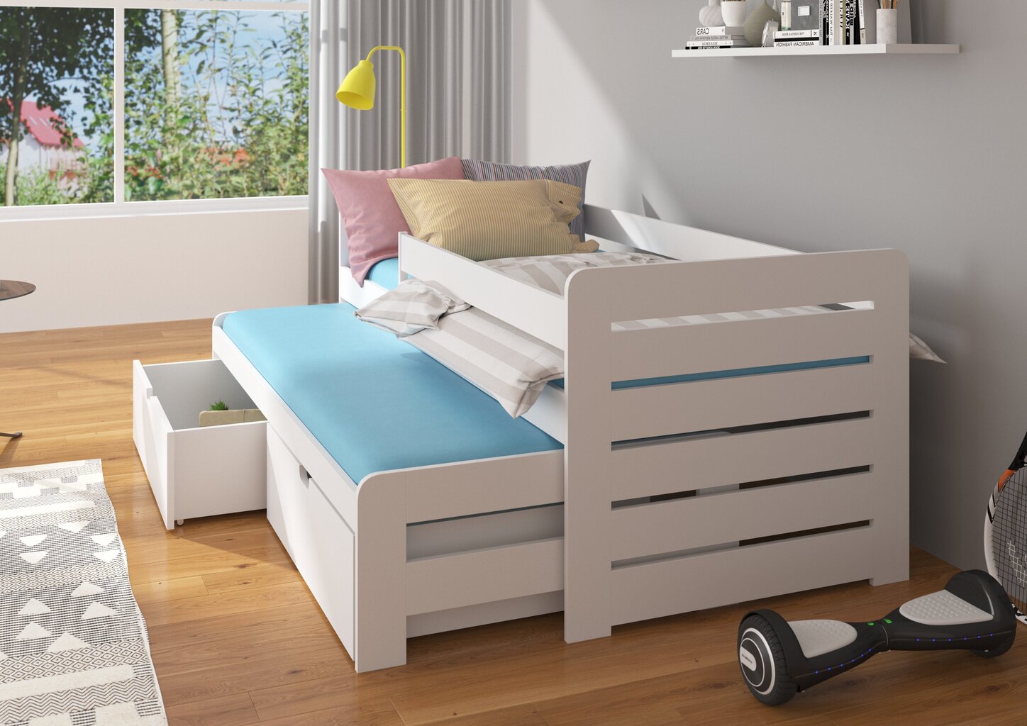 Lasten sänky ADRK FurnitureTomi 200x90 sivusuojalla, valkoinen hinta ja tiedot | Lastensängyt | hobbyhall.fi