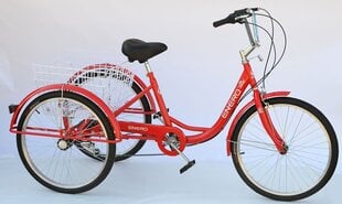 Kolmipyörä Enero Rower 24", 6 kiskoa, punainen hinta ja tiedot | Polkupyörät | hobbyhall.fi