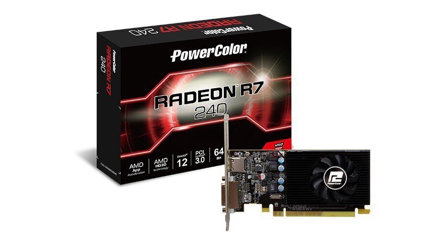 PowerColour AMD Radeon R7 240 2GB 64BIT GDDR5 (AXR7 240 2GBD5-HLEV2) hinta ja tiedot | Näytönohjaimet | hobbyhall.fi