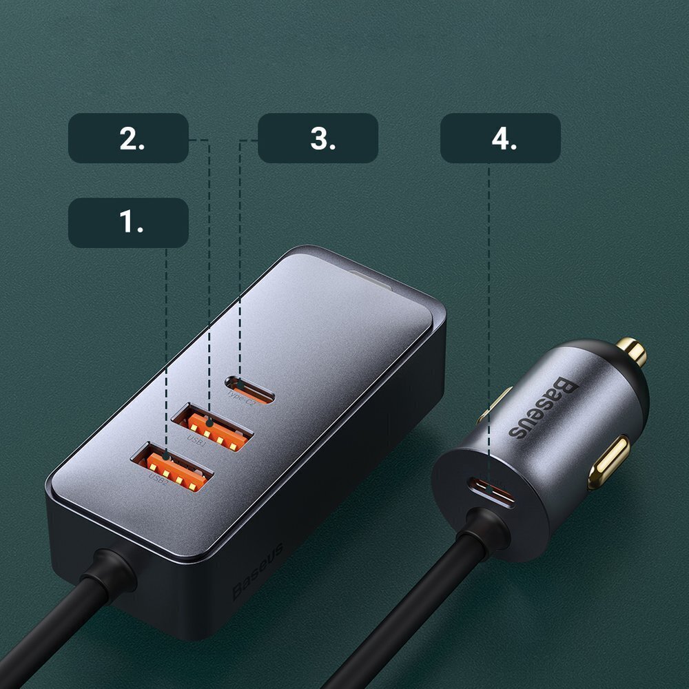 Laturi Baseus Share Together 2x USB / 2x USB Type C autolaturi 120W PPS, harmaa (CCBT-A0G) hinta ja tiedot | Puhelimen laturit | hobbyhall.fi