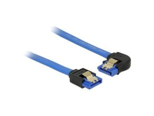 Delock 84984 -kaapeli SATA 6 Gb/s suora> SATA vasen kulma 30cm sininen kultaisilla klipseillä hinta ja tiedot | Kaapelit ja adapterit | hobbyhall.fi