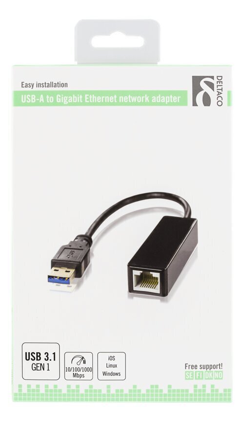 DELTACO USB3-GIGA5, 1xRJ45, 1xUSB 3.0 hinta ja tiedot | Kaapelit ja adapterit | hobbyhall.fi