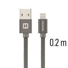 USB-kaapeli Swissten Textile 3A Lightning, 0,2 m, harmaa hinta ja tiedot | Kaapelit ja adapterit | hobbyhall.fi