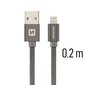 USB-kaapeli Swissten Textile 3A Lightning, 0,2 m, harmaa hinta ja tiedot | Kaapelit ja adapterit | hobbyhall.fi