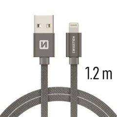 USB-kaapeli Swissten Textile 3A Lighthing, 1,2 m, harmaa hinta ja tiedot | Kaapelit ja adapterit | hobbyhall.fi